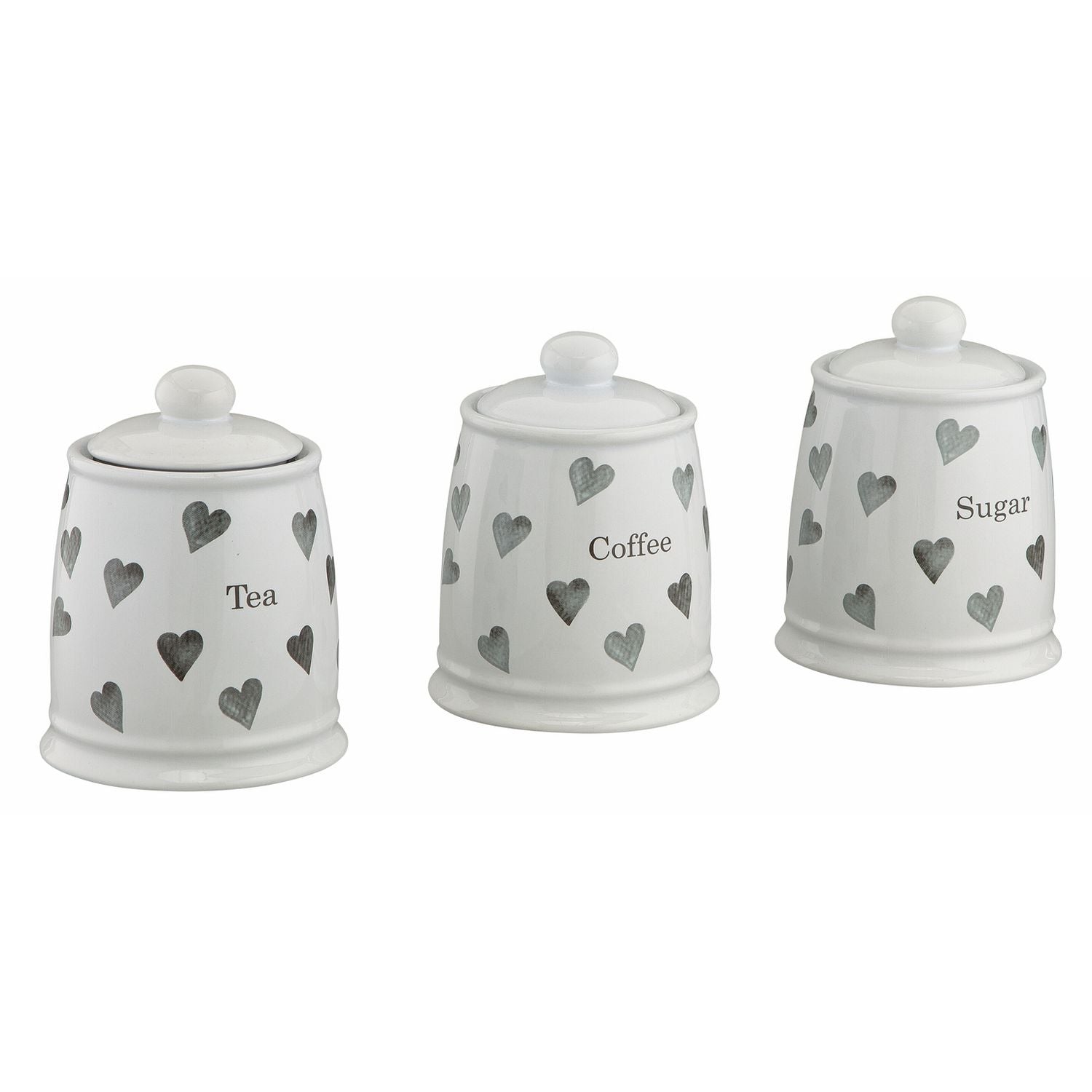 Argos Home set of 3 grey heart storage jars, imported from the UK