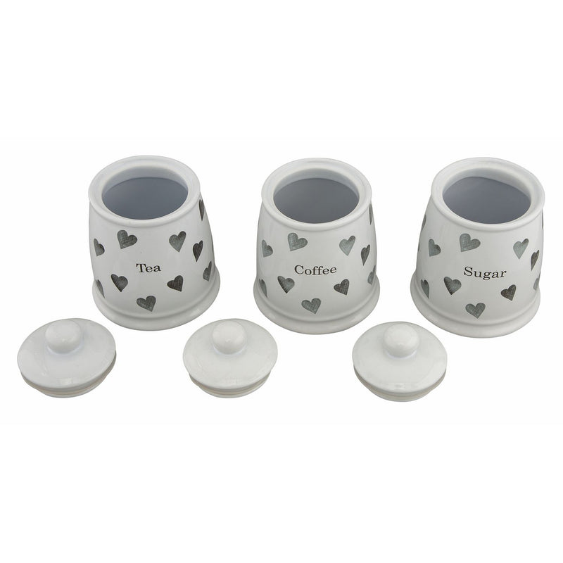 Argos Home set of 3 grey heart storage jars, imported from the UK