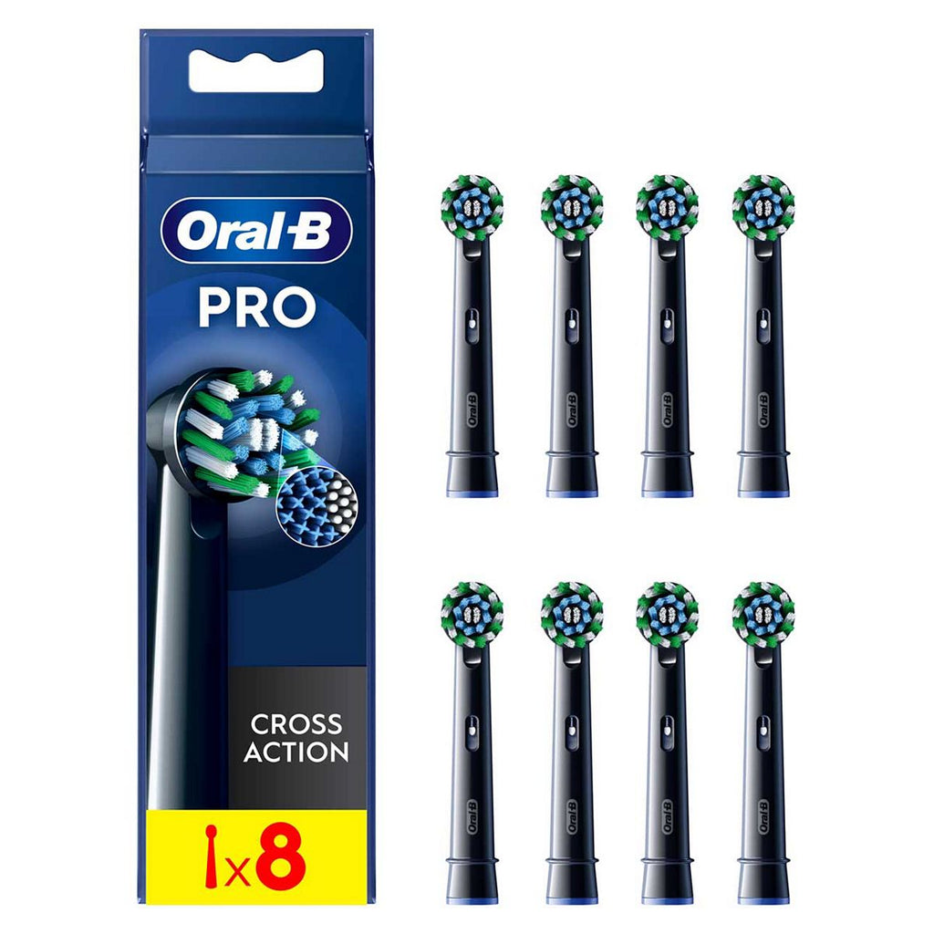 Oral-B CrossAction Toothbrush Head Black Edition with CleanMaximiser Technology, 8 Pack