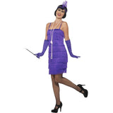 Smiffys purple flapper costume with short dress headband and gloves, UK version