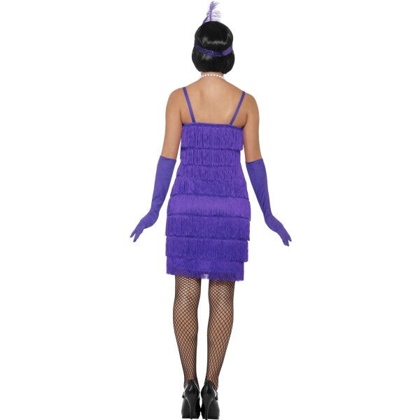 Smiffys purple flapper costume with short dress headband and gloves, UK version