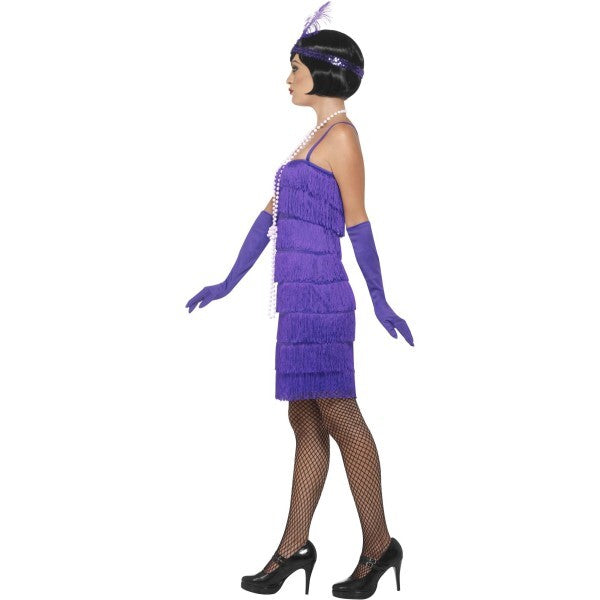 Smiffys purple flapper costume with short dress headband and gloves, UK version