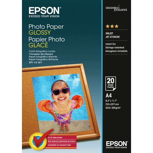 Epson A4 Gloss Photo Paper 20 Sheets, imported from the UK