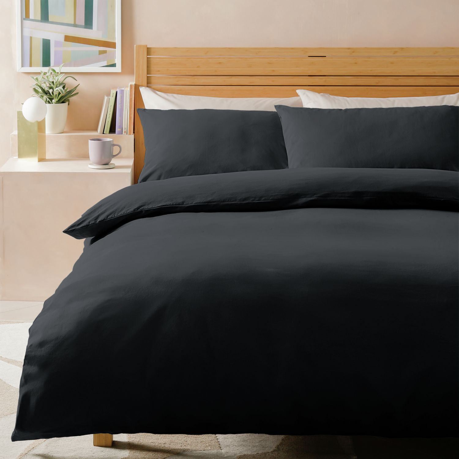 Habitat stonewashed cotton double bedding set in charcoal - British product