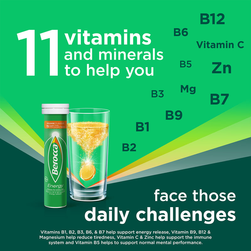 Berocca Energy effervescent tablets orange 30 tablets - British product