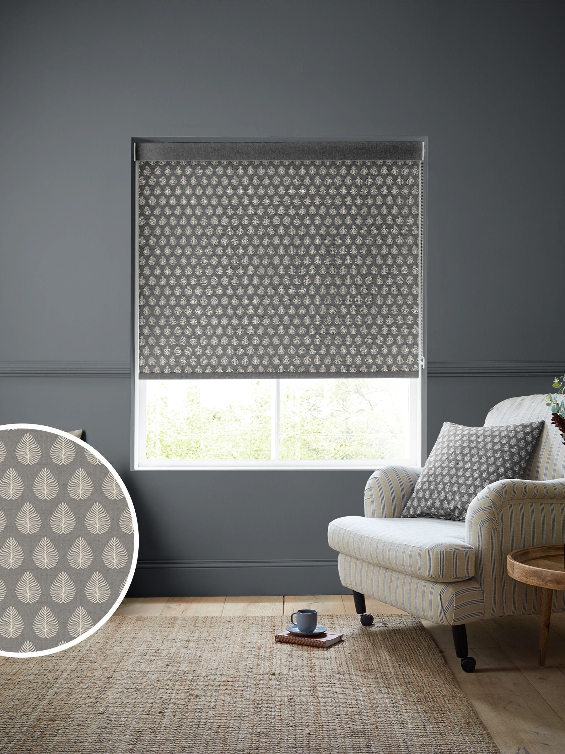 Emily Bond roller blinds Smoke Jaipur, imported from the UK