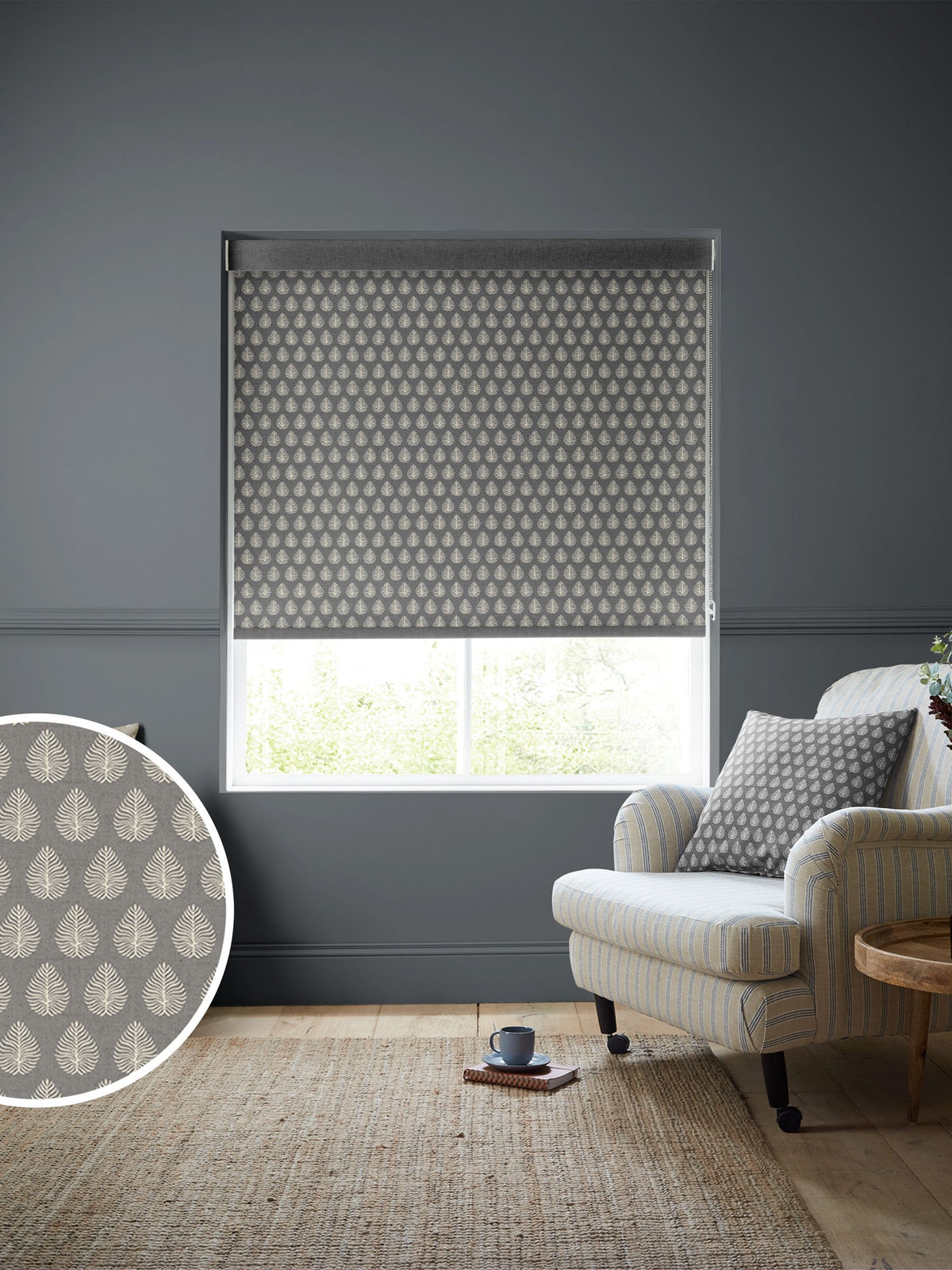 Emily Bond roller blinds Smoke Jaipur, imported from the UK