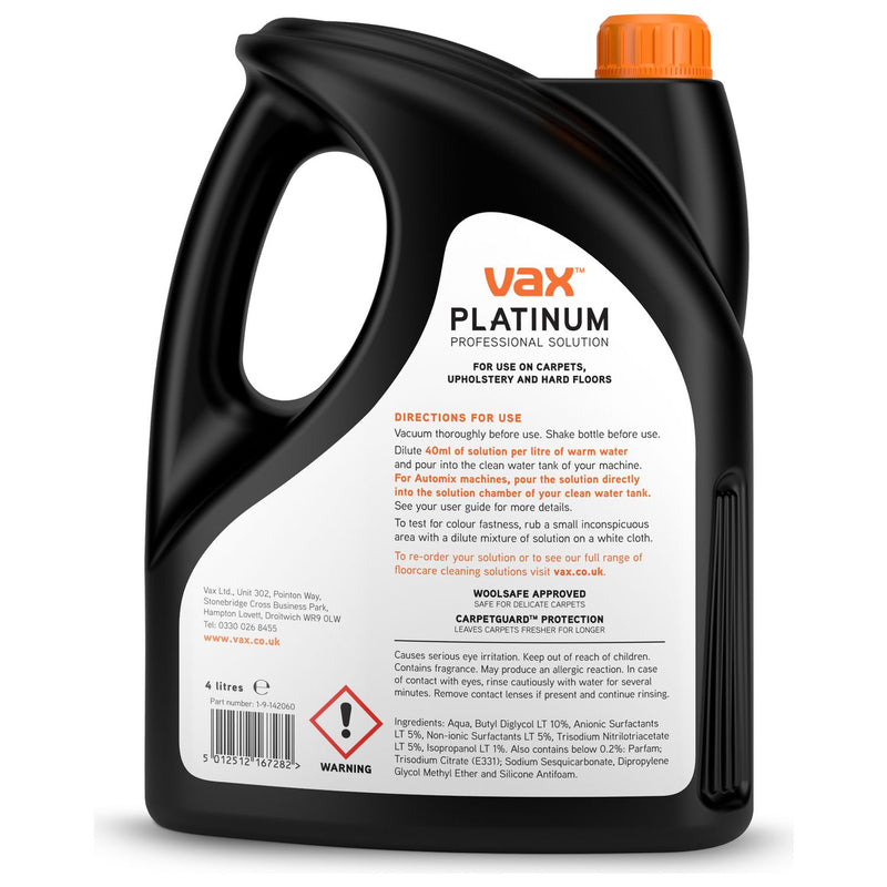 Vax Platinum carpet cleaning solution 4L, UK version
