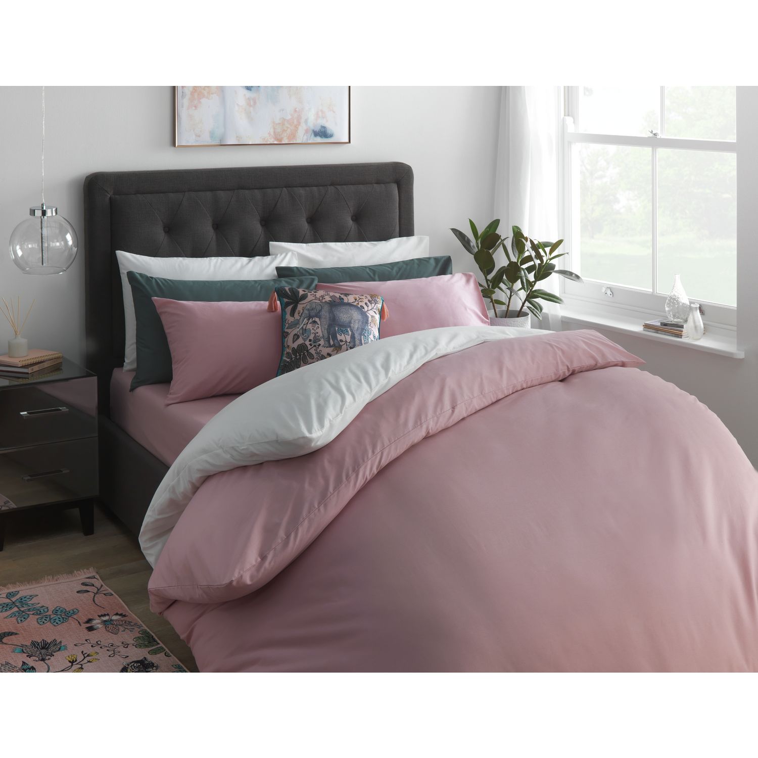 Habitat Cotton Rich 180 TC Plain Blush Fitted Sheet - King