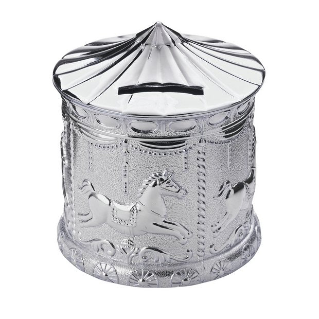 Silver plated carousel money box with horse decorations (British brand)