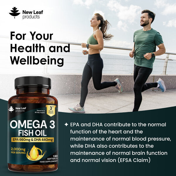 New Leaf Omega-3 fish oil high strength EPA DHA 180 softgels, UK version