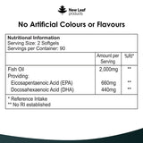 New Leaf Omega-3 fish oil high strength EPA DHA 180 softgels, UK version