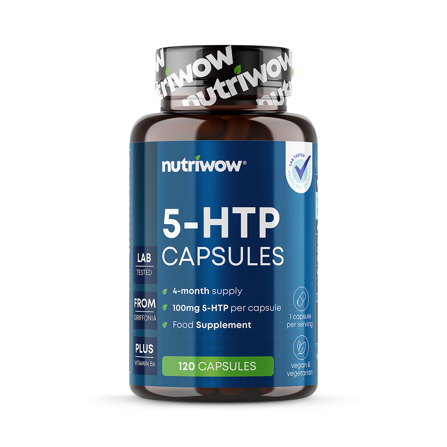 Nutriwow 5-HTP capsules 100mg 120 vegan capsules, imported from the UK
