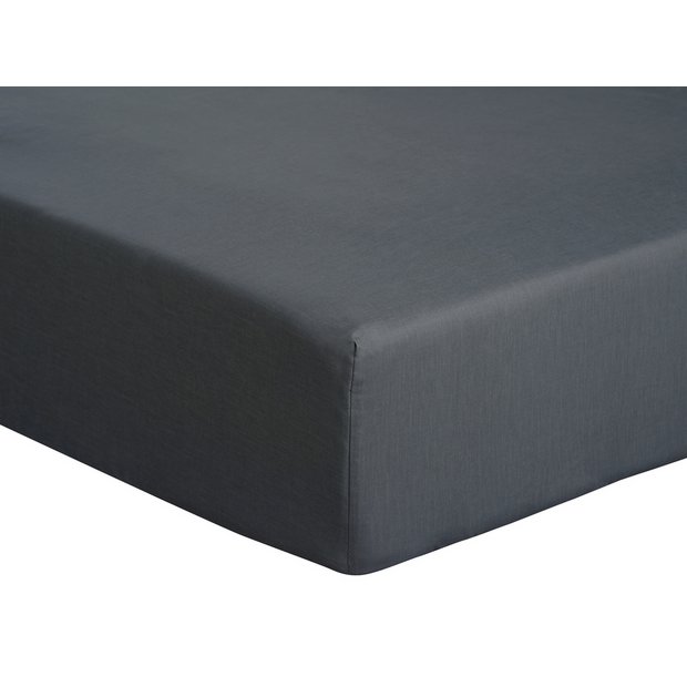 Habitat cotton rich fitted sheet 180TC plain charcoal single, imported from the UK