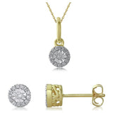 Revere 9ct gold 0.15ct diamond earring and pendant set, UK version