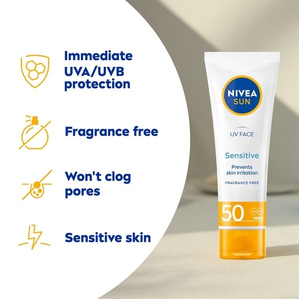 Nivea SUN UV Face Soothing Senstitive Sun Cream SPF50 50ml GOODS Superdrug   