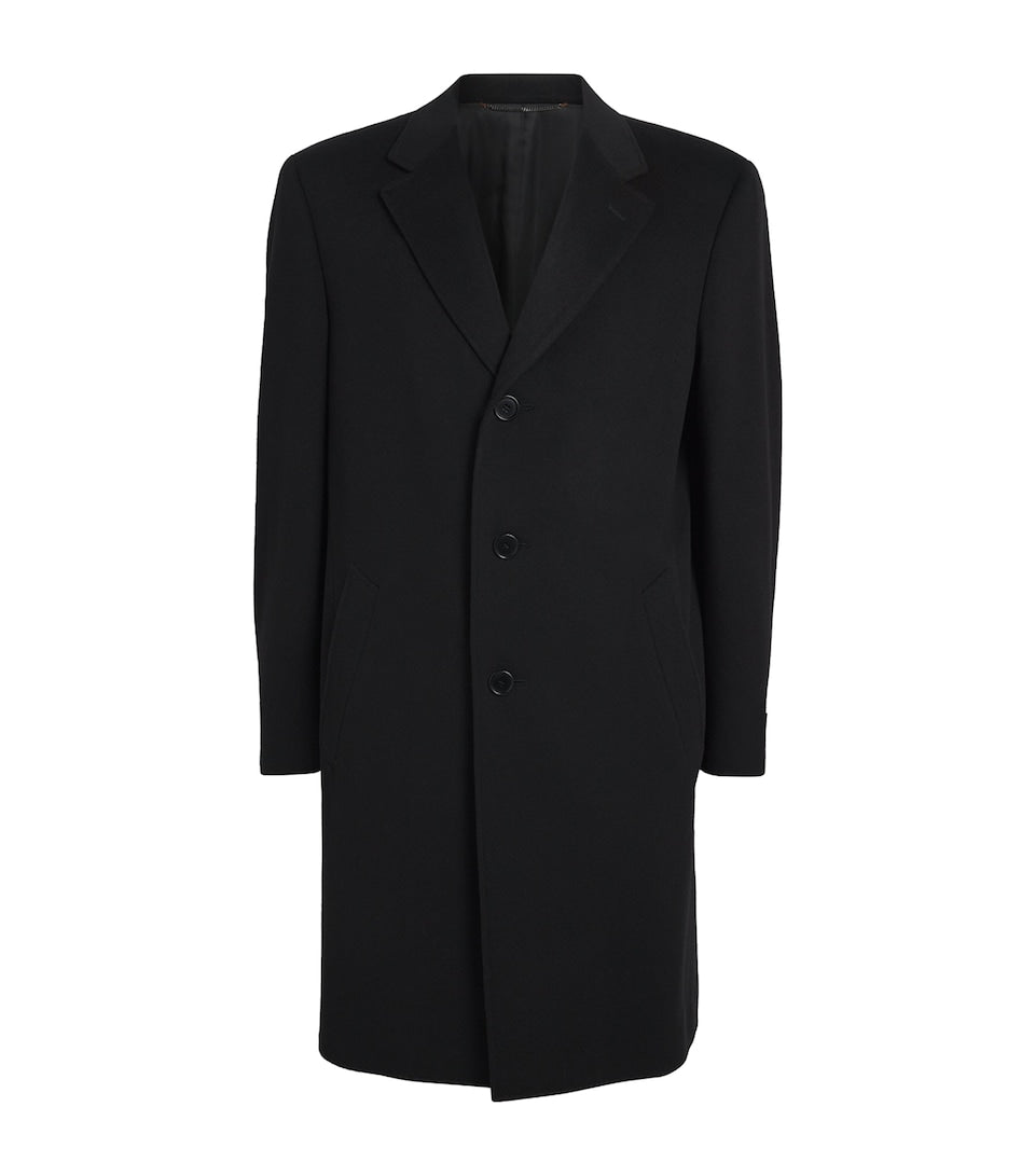 Regular Fit Virgin Wool Overcoat with Notched Lapels