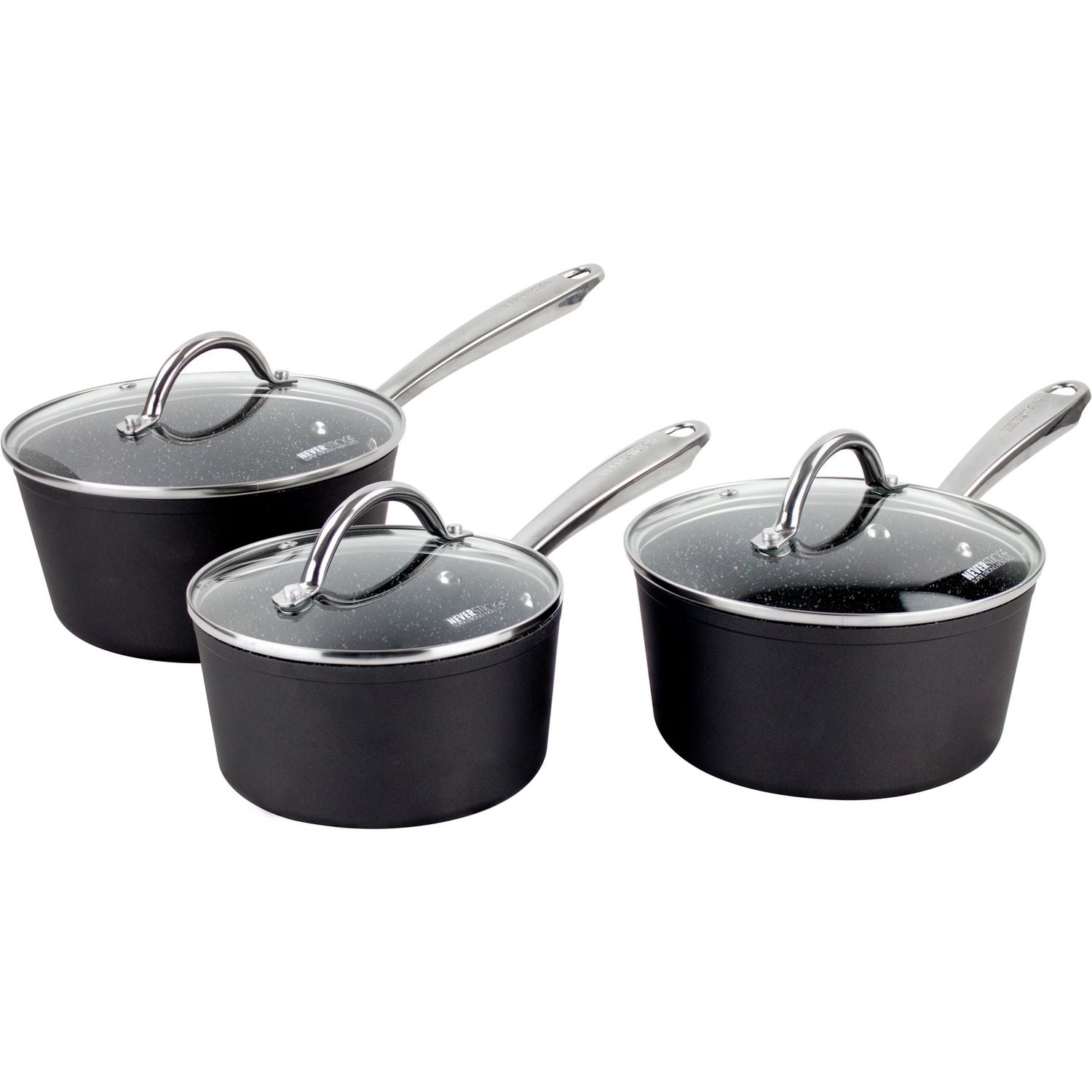 Scoville 3-piece Neverstick pan set with 16cm 18cm 20cm saucepans (British brand)