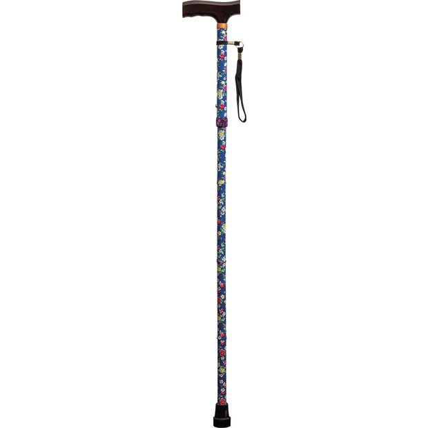 Aidapt folding walking stick with floral pattern, purple - British brand