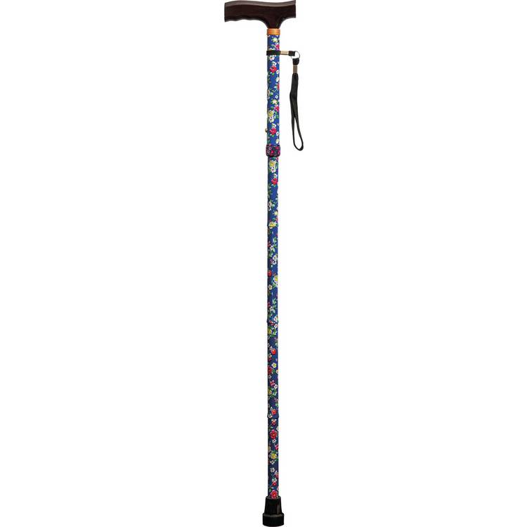 Aidapt folding walking stick with floral pattern, purple - British brand