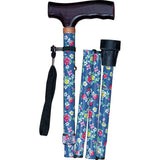 Aidapt folding walking stick with floral pattern, purple - British brand