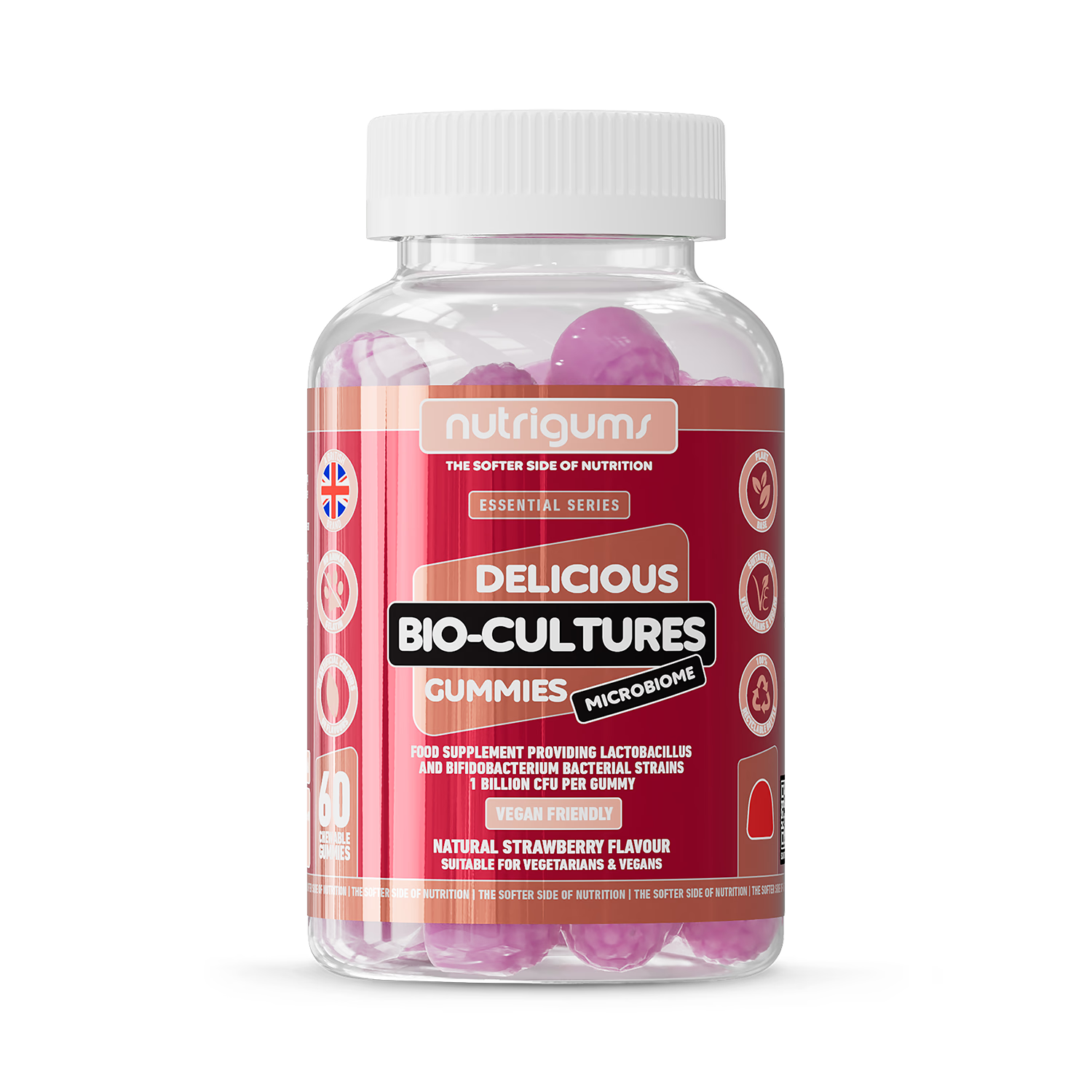 Nutrigums bio-cultures microbiome probiotic gummies 60 count, imported from the UK