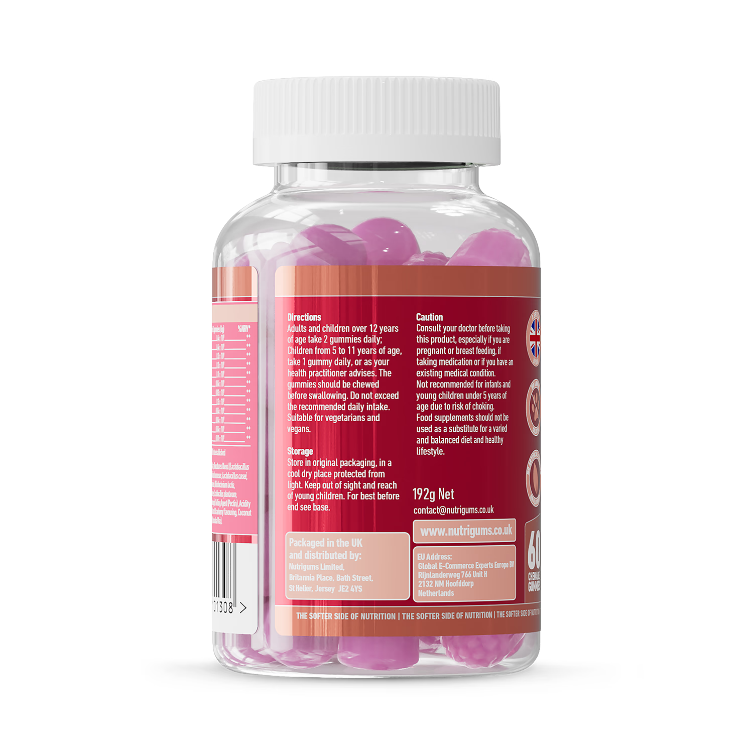 Nutrigums bio-cultures microbiome probiotic gummies 60 count, imported from the UK