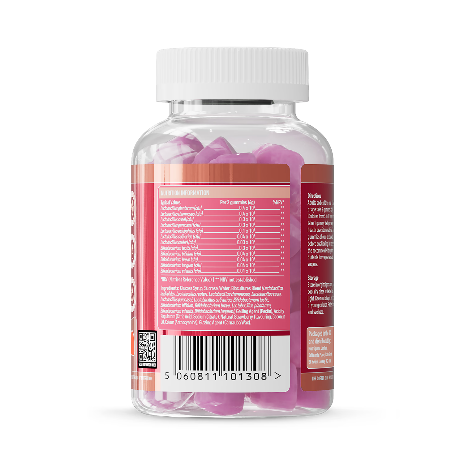 Nutrigums bio-cultures microbiome probiotic gummies 60 count, imported from the UK
