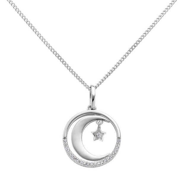 Moon & Back sterling silver moon and star pendant with cubic zirconia - British product