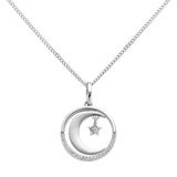 Moon & Back sterling silver moon and star pendant with cubic zirconia - British product