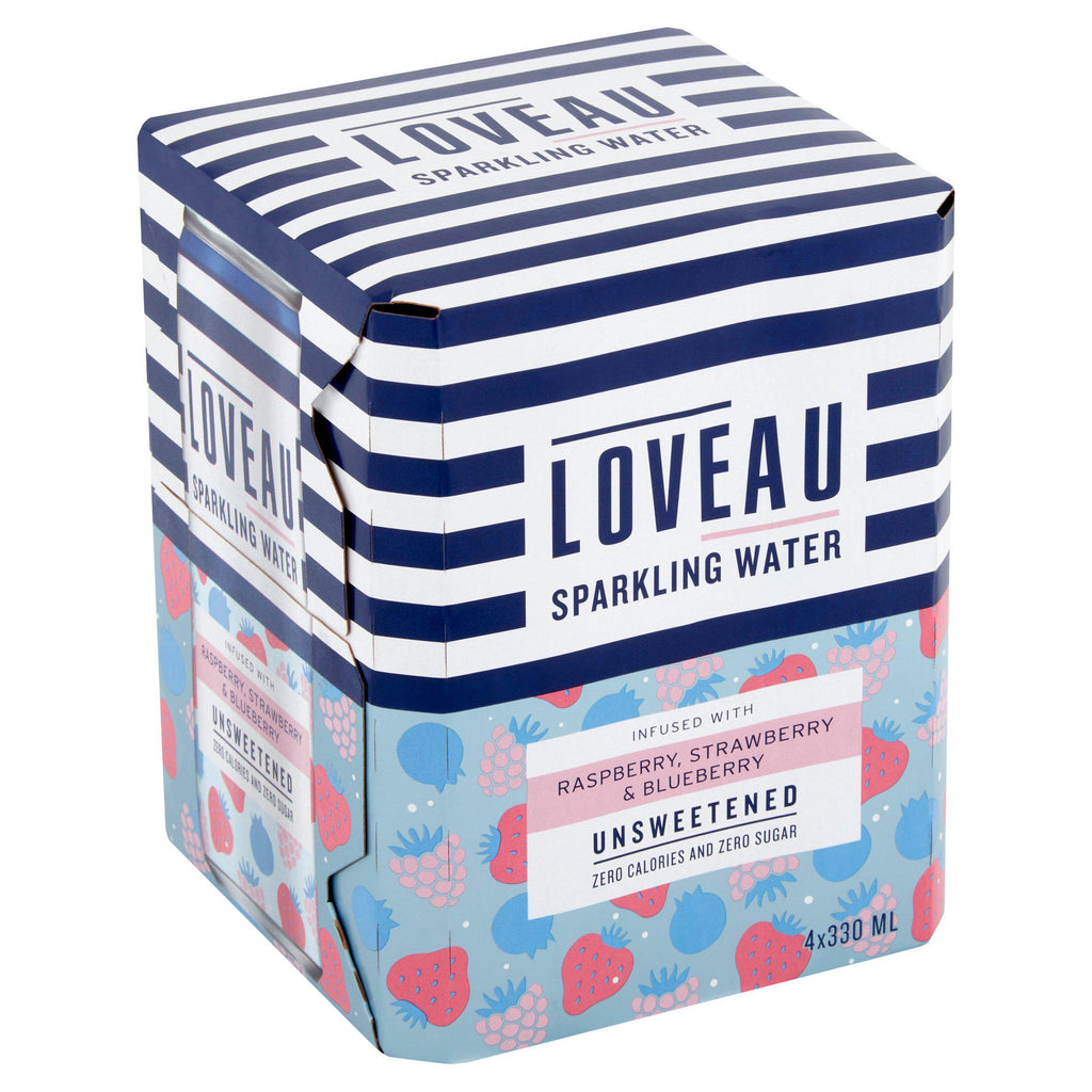 Loveau Sparkling Water Infused with Raspberry Strawberry & Blueberry 4x330ml