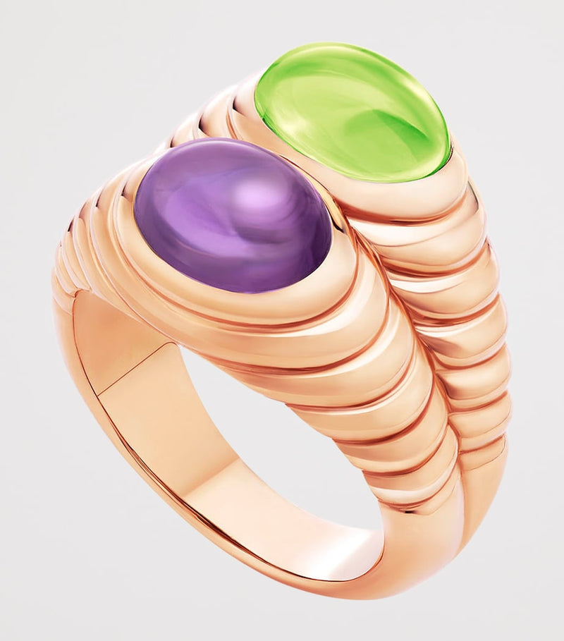 Bvlgari Doppio Baccellato ring rose gold amethyst peridot, imported from the UK
