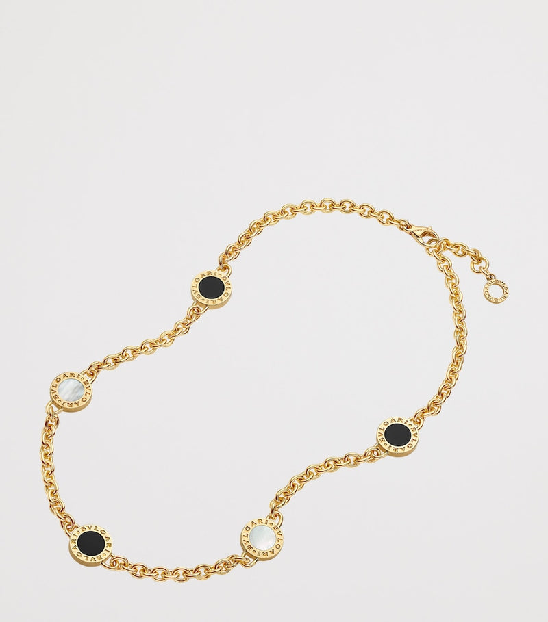 Bvlgari yellow gold mother-of-pearl onyx necklace, UK version