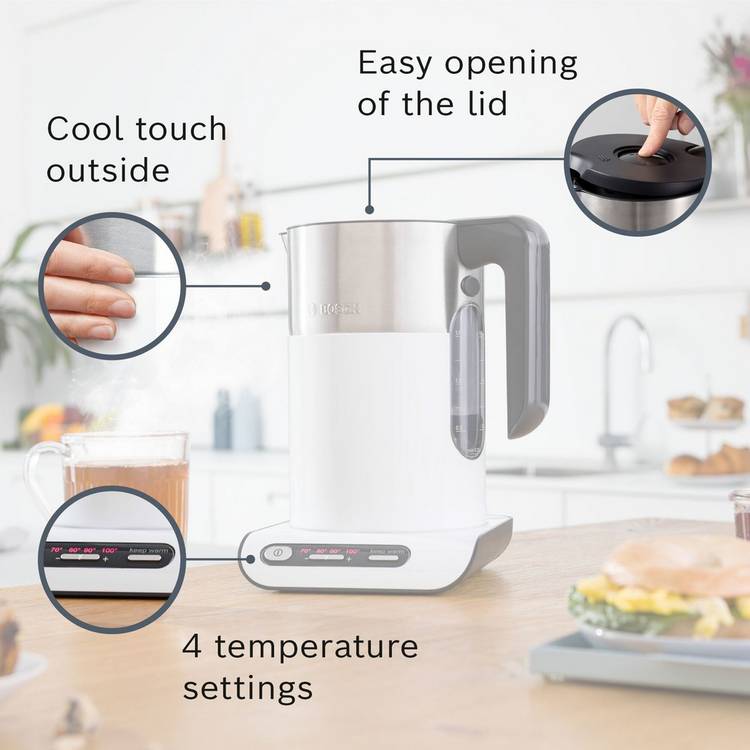Bosch Styline white variable temperature kettle 1.5L (British brand)