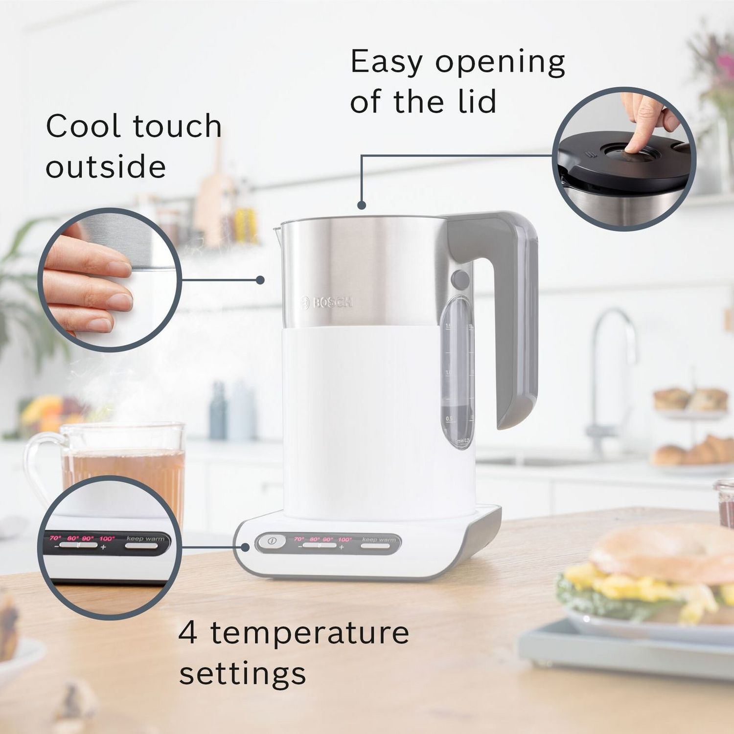 Bosch Styline white variable temperature kettle 1.5L (British brand)