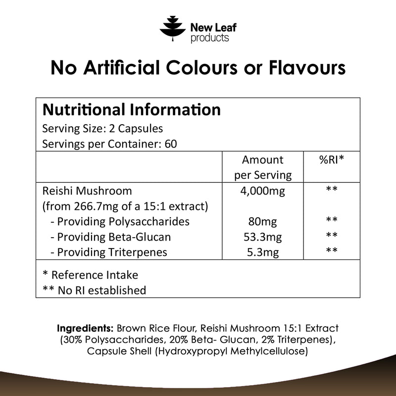New Leaf Reishi Mushroom Capsules 120 capsules, imported from the UK