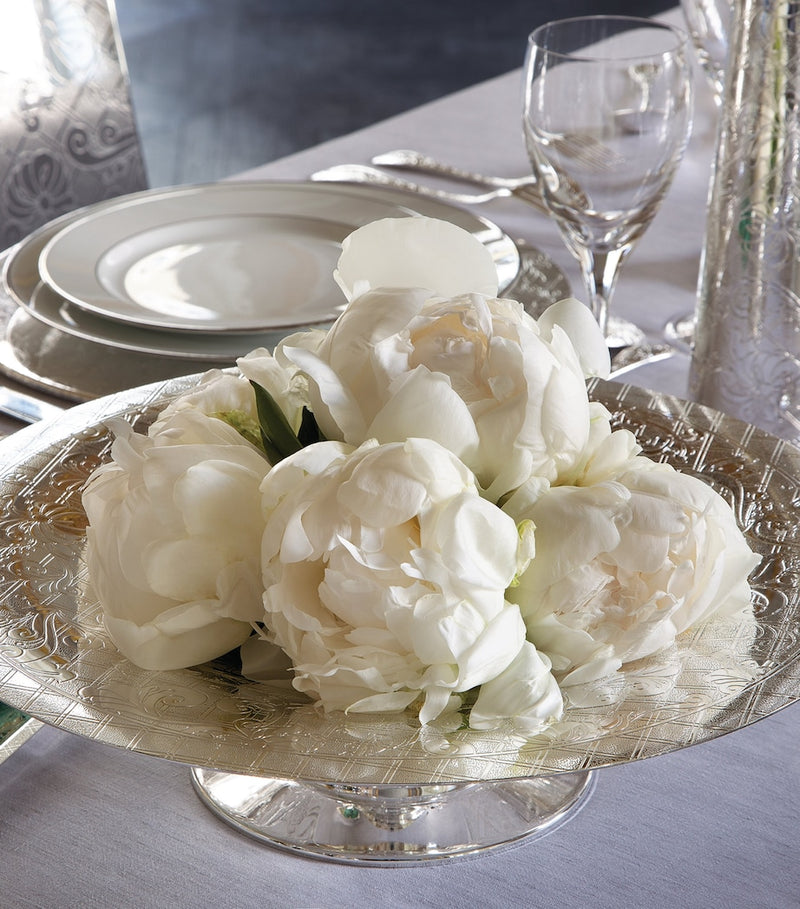Christofle silver-plated fruit bowl with vine engravings and pedestal base - British product