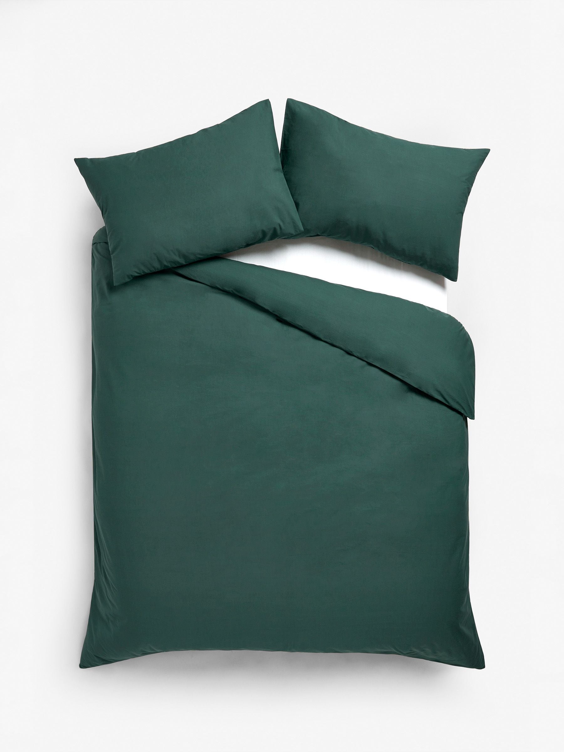 Green dark cotton rich plain duvet cover and pillowcase set, UK version