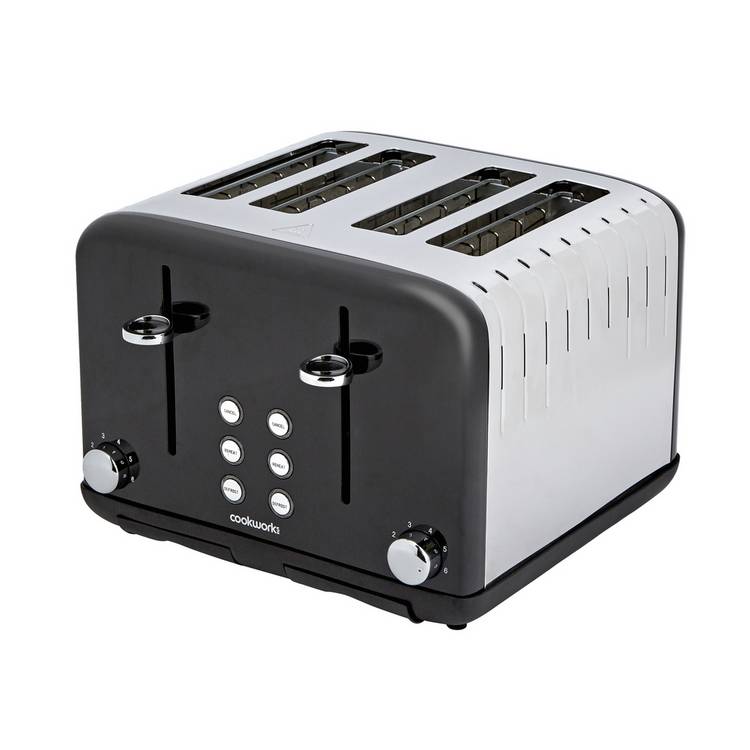 Cookworks Pyramid 4 Slice Toaster in Black, imported from the UK