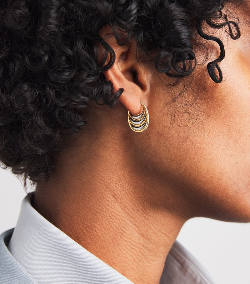 L'Atelier Nawbar yellow gold diamond triple bloop moon hoop earrings, UK version
