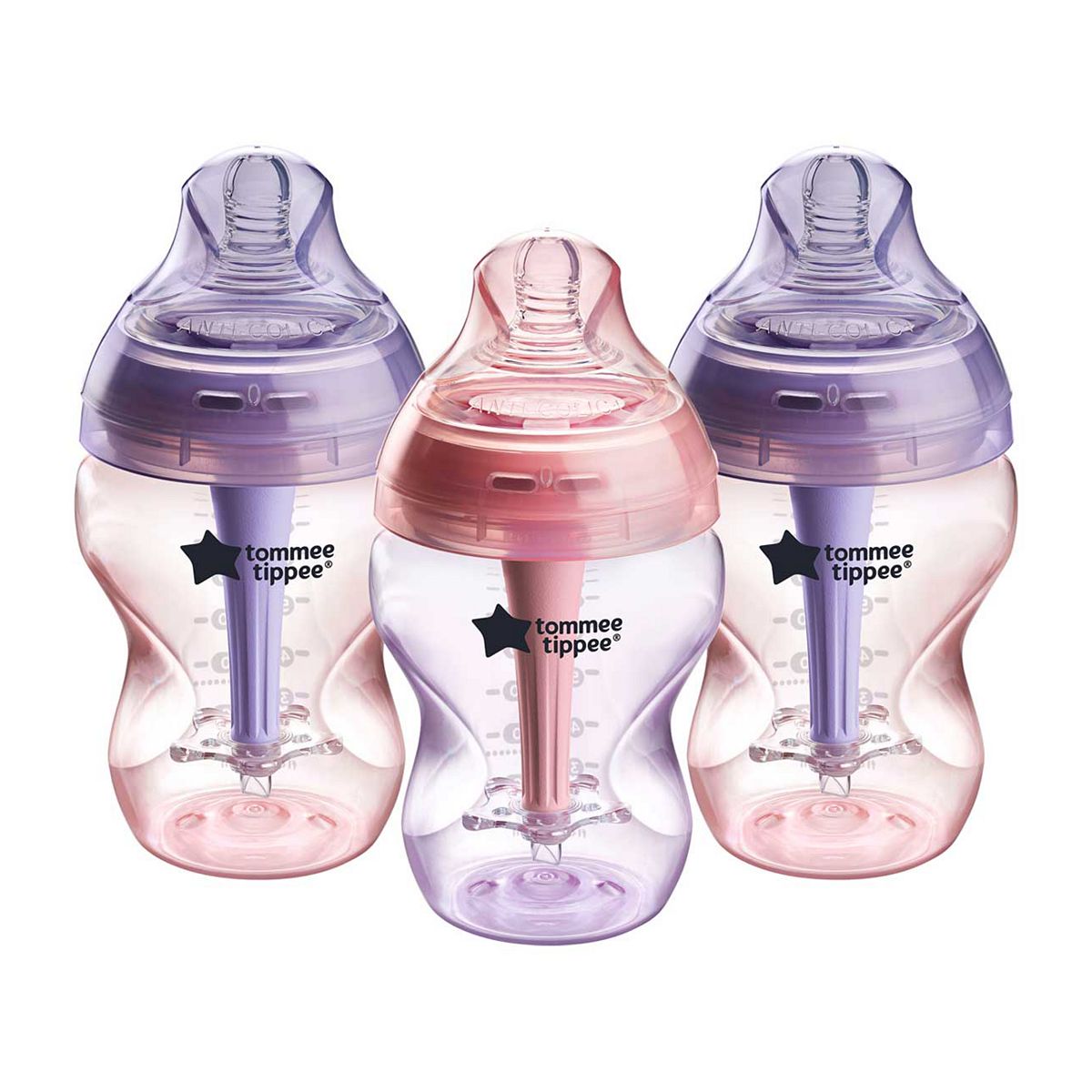 Tommee Tippee Advanced Anti-Colic Baby Bottle, 260ml, Breast-Like Teat, Triple-Vented Anti-Colic Wand, Pack of 3, Purple Baby Accessories & Cleaning Boots   