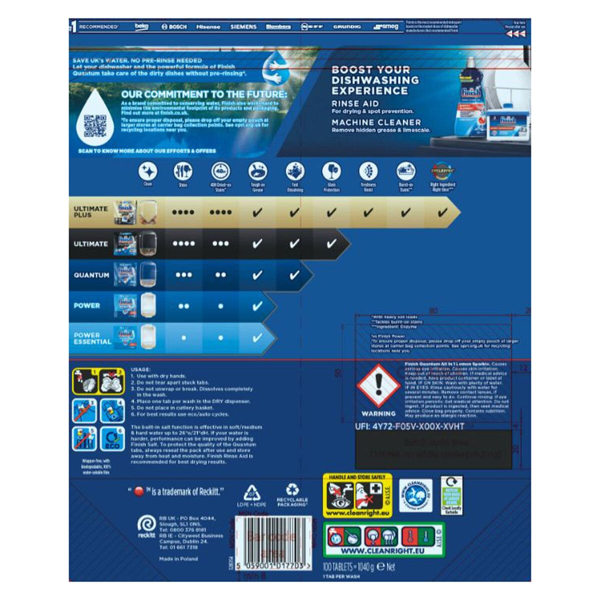 Finish Powerball Quantum Dishwasher Tablets, 2 x 100 Pack - McGrocer