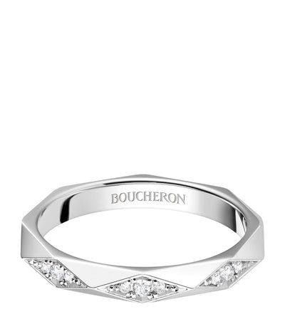 Harrods Boucheron Facette Platinum and Diamond Wedding Band - 2.8mm- Buy online at McGrocer