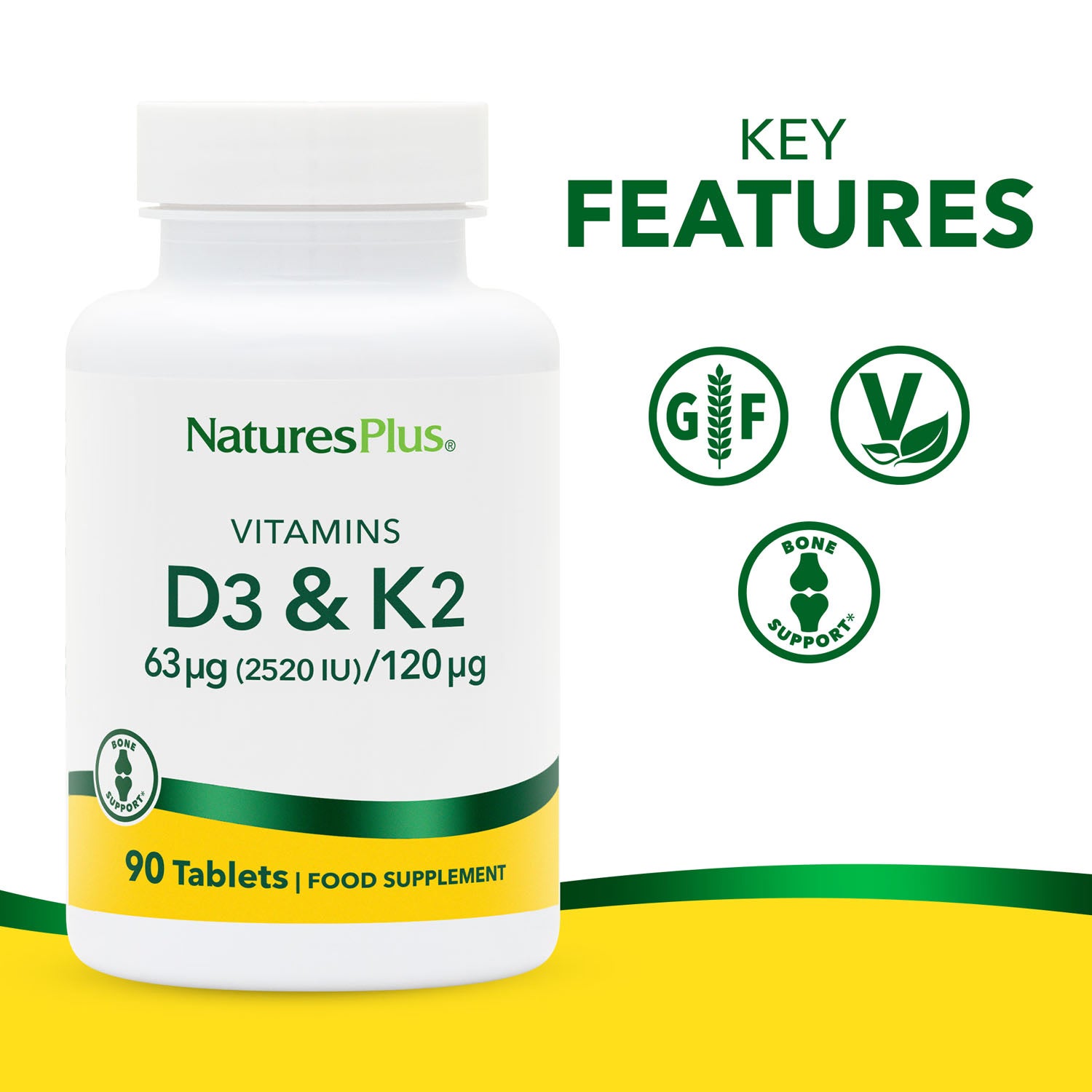 NaturesPlus vitamin D3 and K2 tablets, imported from the UK