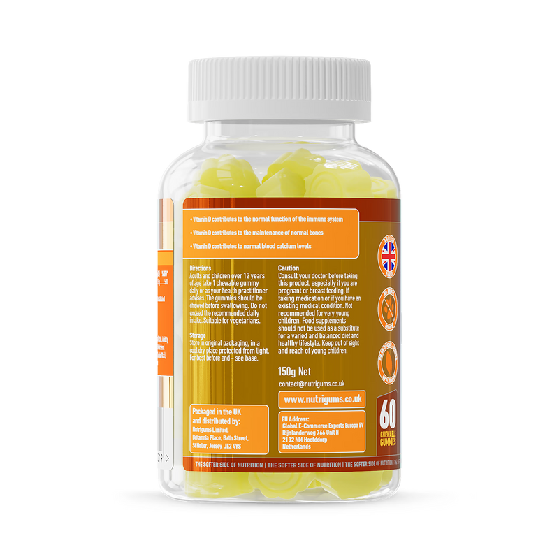 Nutrigums Vitamin D3 gummies 60 count, imported from the UK