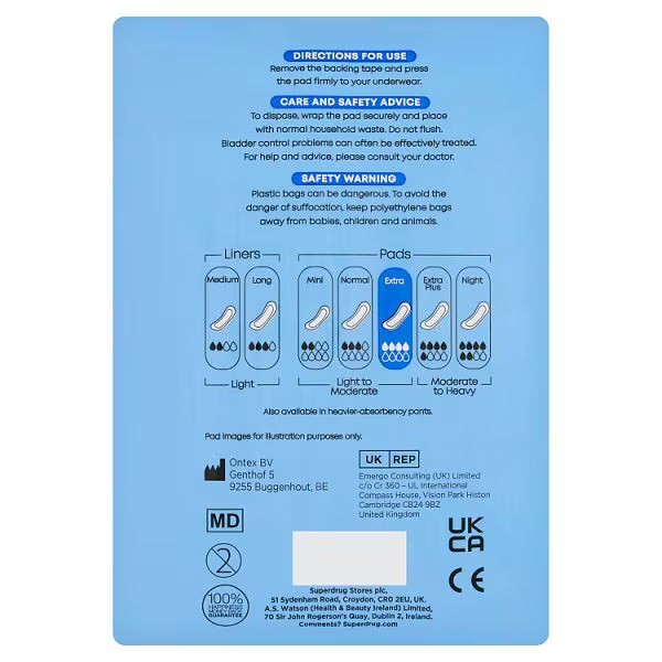 Superdrug Incontinence Pad Extra Secure 10pack (British brand)