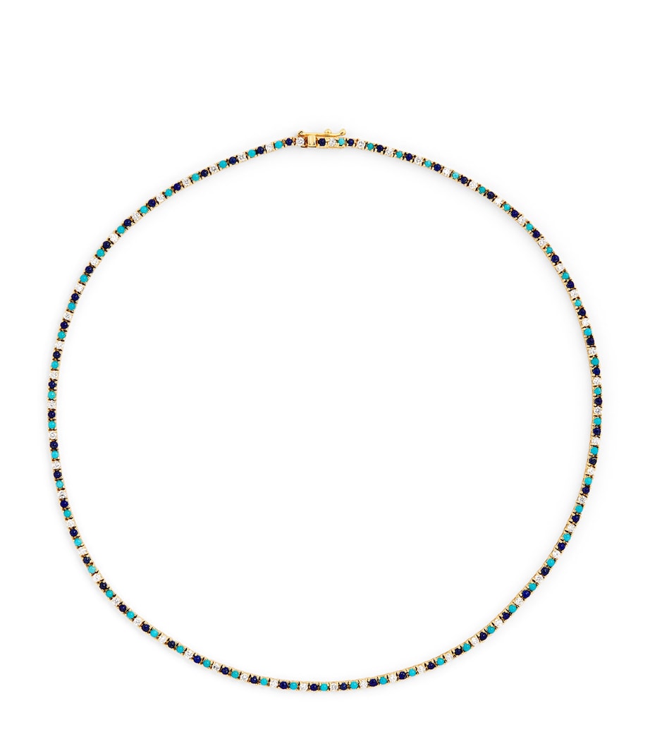 Jennifer Meyer yellow gold diamond turquoise lapis tennis bracelet, UK version