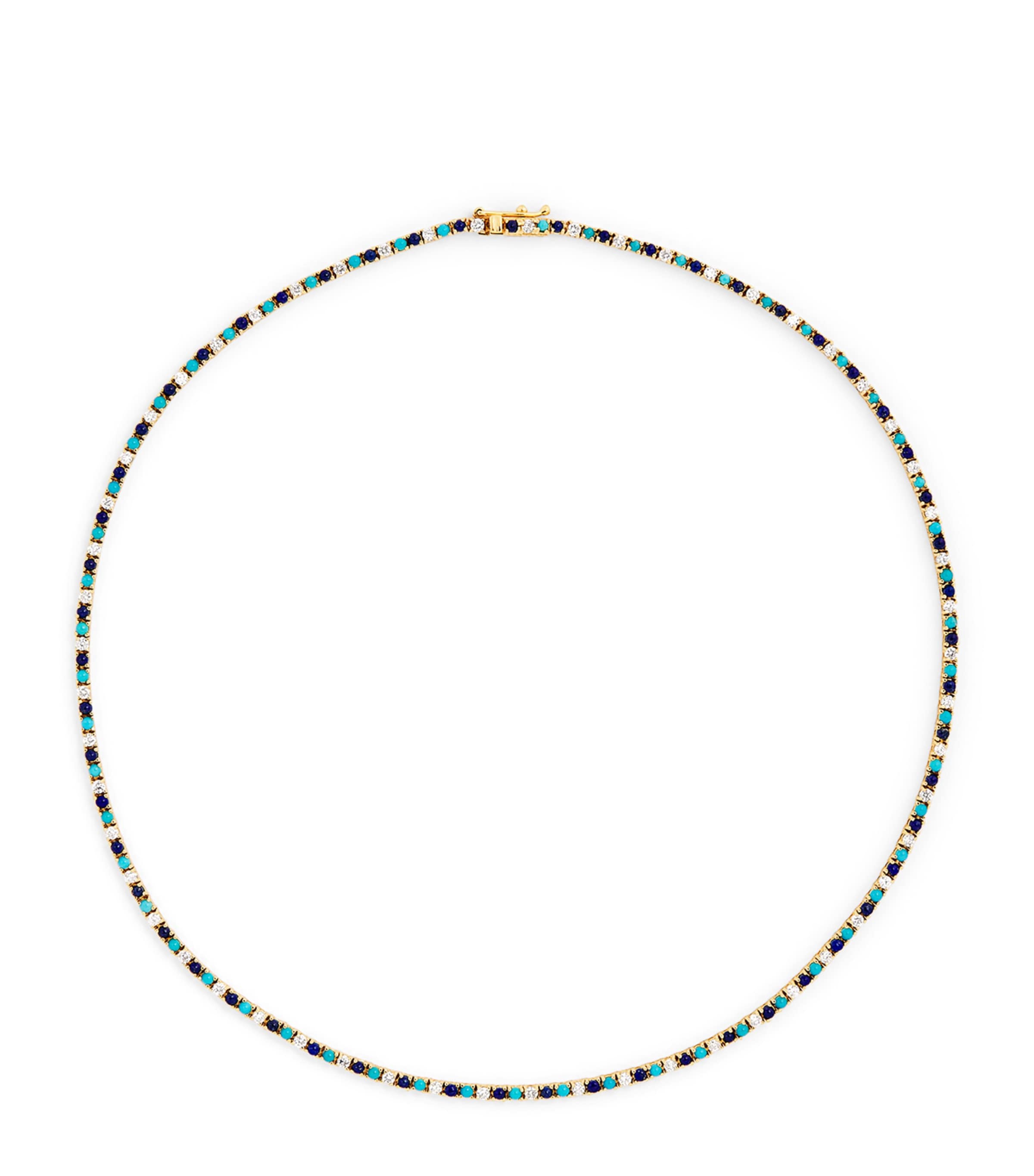 Jennifer Meyer yellow gold diamond turquoise lapis tennis bracelet, UK version