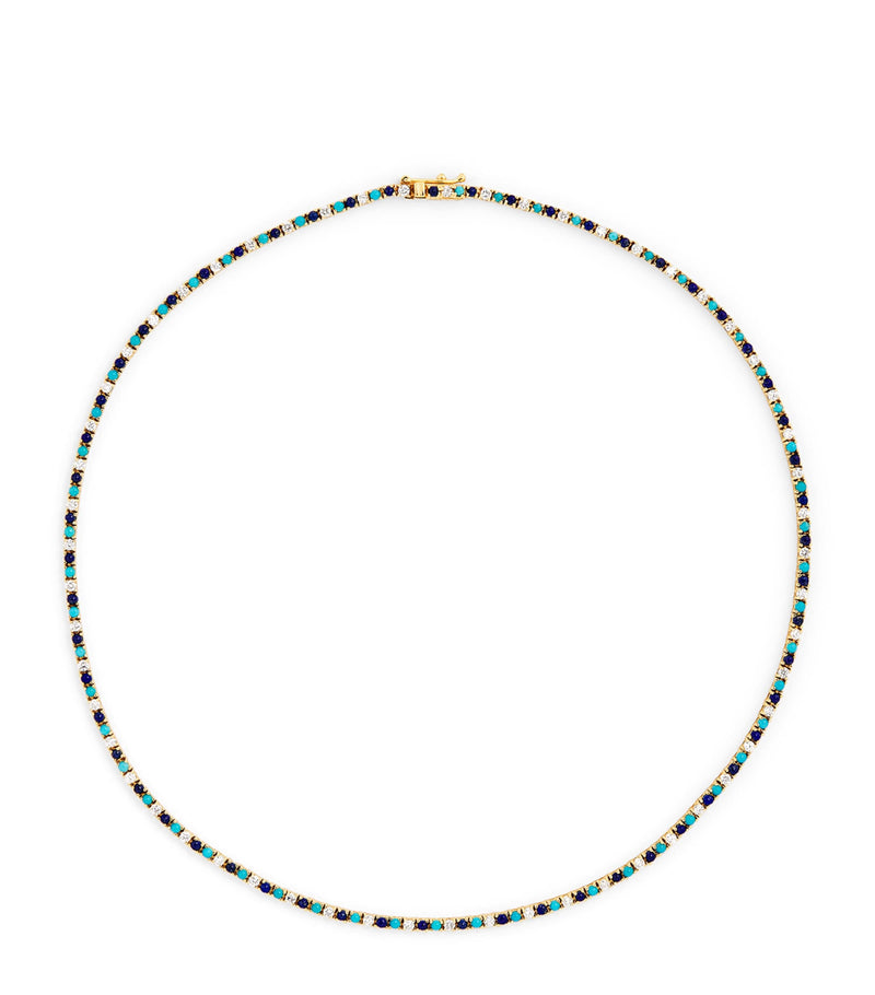 Jennifer Meyer yellow gold diamond turquoise lapis tennis bracelet, UK version