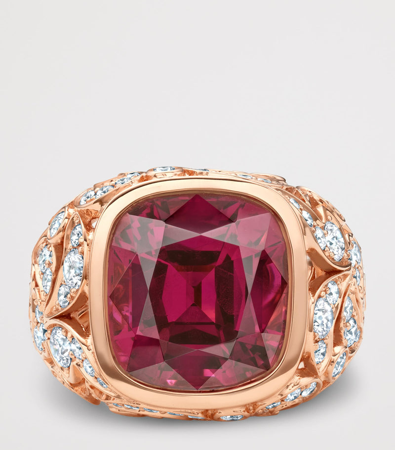 Boodles Royal Damask ring rose gold diamond garnet (British brand)